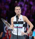 2019 Australian Open finalist Petra Kvitova of Czech Republic during trophy presentation ceremony after her final match