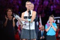 2019 Australian Open finalist Petra Kvitova of Czech Republic during trophy presentation ceremony after her final match