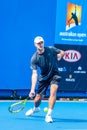 Former professional tennis player Ivan Ljubicic coaching Roger Federer for Australian Open 2016 at Australian tennis center Royalty Free Stock Photo