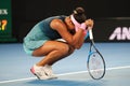 Grand Slam Champion Naomi Osaka of Japan in action during her final match against Petra Kvitova at 2019 Australian Open Royalty Free Stock Photo