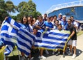 Greek tennis fans support tennis player Stefanos Tsitsipas during his quarter final match at Australian Open 2019