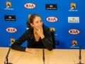 Professional tennis player Johanna Konta of United Kingdom during press conference after quarterfinal match, 2016 Australian Open