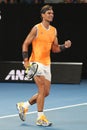 Seventeen times Grand Slam champion Rafael Nadal of Spain celebrates victory after his semifinal match at 2019 Australian Open