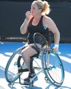 Tennis player Aniek Van Koot of Netherlands in action during Wheelchair Women`s Singles match at 2019 Australian Open in Melbourne