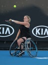 Tennis player Aniek Van Koot of Netherlands in action during Wheelchair Women`s Singles match at 2019 Australian Open in Melbourne