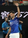 14 time Grand Slam Champion Novak Djokovic celebrates victory after his semifinal match at 2019 Australian Open in Melbourne Park