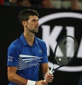 14 time Grand Slam Champion Novak Djokovic of Serbia in action during his final match against Rafael Nadal at 2019 Australian Open Royalty Free Stock Photo