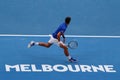14 time Grand Slam Champion Novak Djokovic of Serbia in action during his final match against Rafael Nadal at 2019 Australian Open Royalty Free Stock Photo