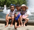 Unidentified kids celebrate Australia on Australia Day next to Walker Fountain in Melbourne