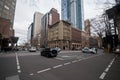 MELBOURNE, AUSTRALIA - JULY 26, 2018: Busy streets intersection with Hook Turn sign in Melbourne Australia