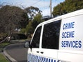 Police crime scene services van in an suburban area of Glen Waverley in Melbourne east