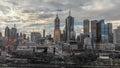 MELBOURNE, AUSTRALIA - SEPTEMBER 6, 2018: Aerial view of cityscape at sunset. More than 15 million tourists visit Melbourne Royalty Free Stock Photo