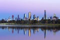 Melbourne Australia Skyline viewed from Albert Park Lake at Sunrise Royalty Free Stock Photo