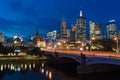 Melbourne Central Business District cityscape with Princes Bridge at night Royalty Free Stock Photo