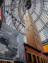 Melbourne Central shot tower with huge advertisment of Roger Federer Royalty Free Stock Photo