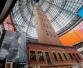 Melbourne Central shot tower with huge advertisment of Roger Federer Royalty Free Stock Photo