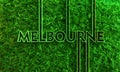 Melbourne city name in geometry style design with green grass