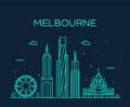 Melbourne big city skyline Australia vector linear