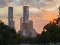 Melbourne city skyline sunset with herald sun building Royalty Free Stock Photo