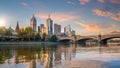 Melbourne city skyline at twilight, Australia