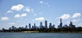 Melbourne city skyscrapers viewed across Albert Park Lake. Royalty Free Stock Photo