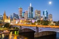 View of Melbourne cityscape at night.