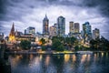 Melbourne city and the Yarra river at night. Royalty Free Stock Photo