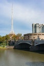 Melbourne cityscape with Princes Bridge and Melbourne Arts Centre Building Royalty Free Stock Photo