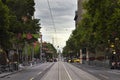 Melbourne cityscape and tram. Melbourne has the largest urban tr