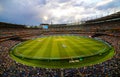 Melbourne cricket ground MCG view from stand under floodlights Royalty Free Stock Photo