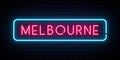 Melbourne neon sign. Bright light signboard.