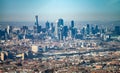 MELBOURNE - SEPTEMBER 8, 2018: Aerial view of Melbourne skyline from helicopter. The city attracts 10 million tourists annually Royalty Free Stock Photo