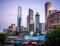 Melbourne southbank skyline at dusk with the Eureka tower in Melbourne Australia Royalty Free Stock Photo