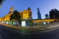 Melbourne, Victoria, Australia. Long exposure, trails, Night view of Flinders Street Station from street, a railway station on the Royalty Free Stock Photo