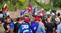 Melbourne, Victoria Australia - November 20 2021: Flagstaff Gardens Park Thousands of peaceful protestors gather fighting for