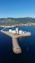 Melbu, Norway. Aerial view of port area.