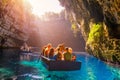 Melissani lake on Kefalonia island, Greece. Melissani Cave (Melissani Lake) near Sami village in Kefalonia island, Greece. Tourist