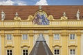 Melk Abbey on hill above town, facade of building on Prelate\'s courtyard, Melk, Austria