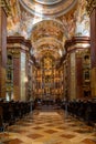 Vertical view of the ostentatious and ornate Melk Abbey church