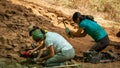 Archaeologist women working in antique fort, Zamora