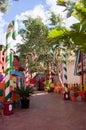 Mellieha, Malta, 30 december 2018 - Colorfull candy city for children in Popeye village movie set post office house entrance and