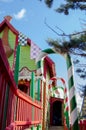 Mellieha, Malta, 30 december 2018 - Colorfull candy city for children in Popeye village movie set post office house entrance and