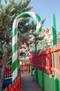 Mellieha, Malta, 30 december 2018 - Colorfull candy city for children in Popeye village movie set post office house entrance and
