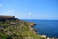 MELLIEHA, MALTA - Oct 12, 2014: Coastal cliffs in Northern Malta, showing weathering, erosion, scree and cliff recession