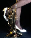 Mellophone and Legs Black Backgroune Royalty Free Stock Photo