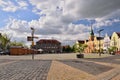 Melnik, Czech republic - April 26, 2018: historical buildings on Namesti Miru square with pavement on foreground in spring Royalty Free Stock Photo