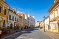 Melnik, Czech Republic - 29.07.2020: City landscape, an old city street at sunset with numerous cafes, Melnik, Czech republic