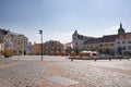 Melnik, Czech republic - September 29, 2017: historical buildings on Namesti Miru square with pavement on foreground Royalty Free Stock Photo