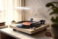 Melodic Moments Immersed in Music, Enjoying Vinyl Tunes in a Minimalistic Setting. created with Generative AI
