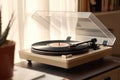 Melodic Moments Immersed in Music, Enjoying Vinyl Tunes in a Minimalistic Setting. created with Generative AI